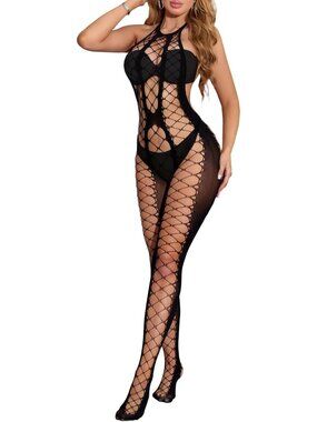 Women's Black 1 Exotic Tights Soft Nightwear Lingerie Fishnet Body Stocking Suit